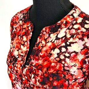 Notations red floral long sleeve bottom down blouse Size PS New with Tag